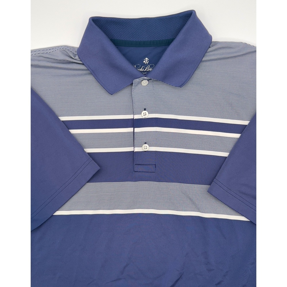 Brooks Brothers Golf Polo Shirt Blue Striped Performance Short Sleeve Large 0437